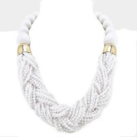 White Braided Multi-strand Statement Necklace